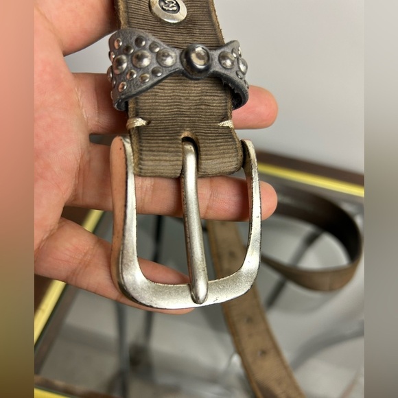 Y2k B.Belt Trim 90cm M Leather Beaded Hand made in Germany Buckle Silver BB0596 - Picture 3 of 13